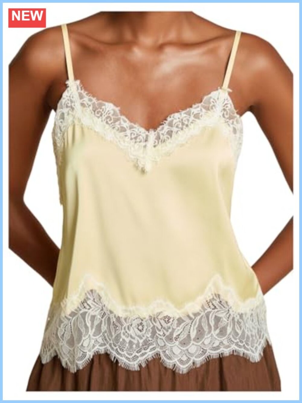 Women's Y2K Satin Lace Trim Cami Top Sleeveless V-Neck Tank Top